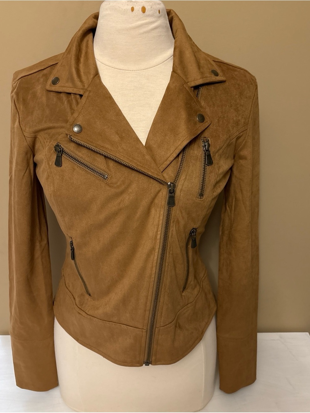 Anatomie Women’s small Faux Suede Moto Jacket - Caramel Brown New NWT